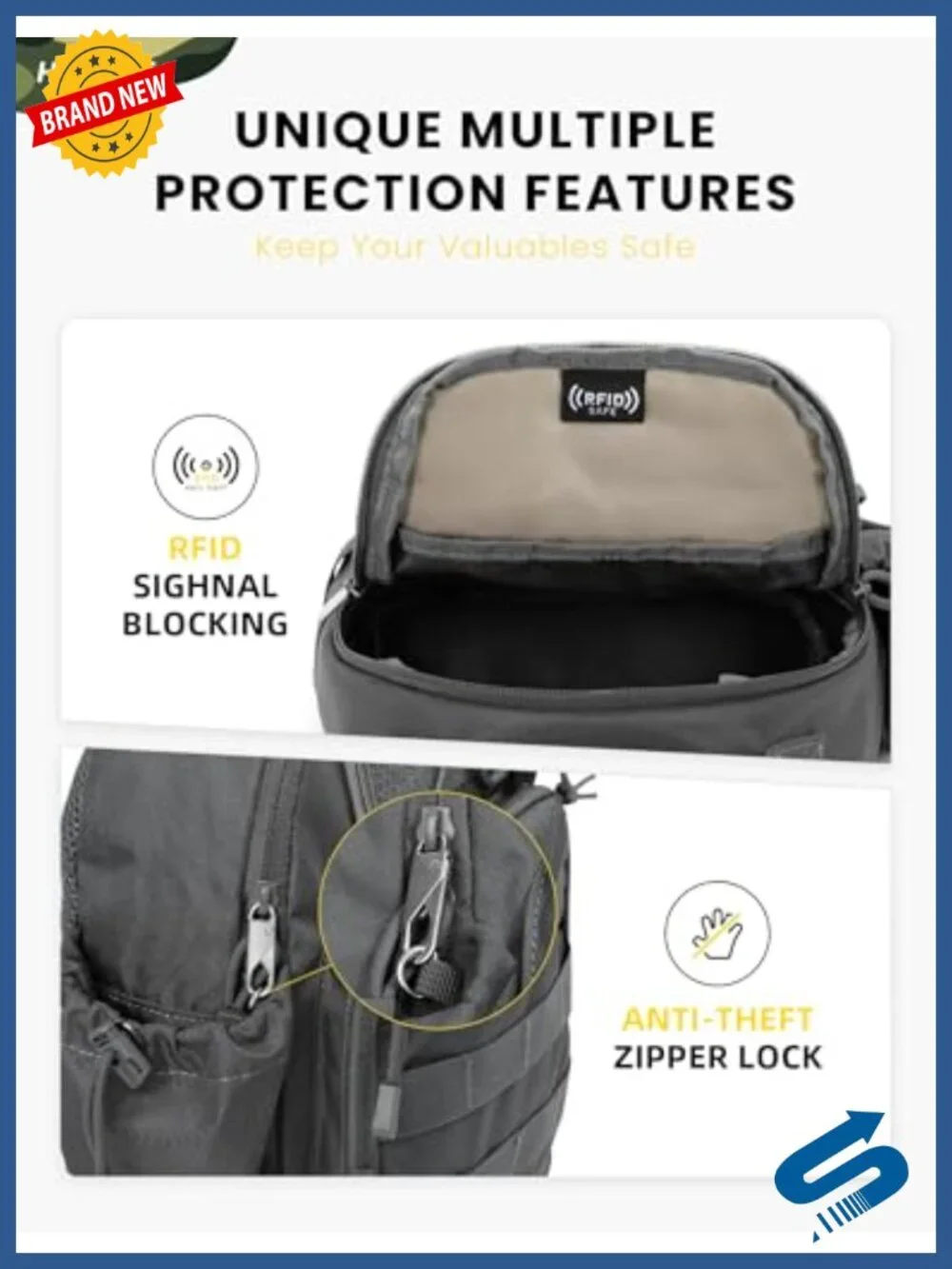 Tactical Sling Bag Anti-theft RFID Blocking Molle Crossbody Shoulder Bag Men's